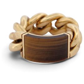 NEW CHRISTIAN DIOR GOURMETTE GM RING TIGER'S EYE T52 18K YELLOW GOLD RING