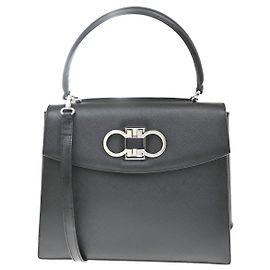 Salvatore Ferragamo Double Gancini Top Handle Saffiano Leather Small