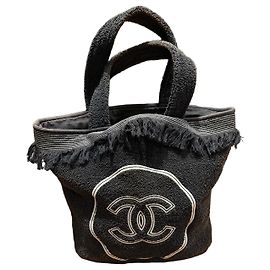 Chanel Tote Bag aus schwarzem Frottee mit CC-Logo