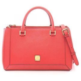 Borsa a mano 2-Way MCM Logo in pelle rossa