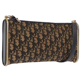 Borsa a tracolla Christian Dior Trotter Canvas Navy Gold Auth bs36117