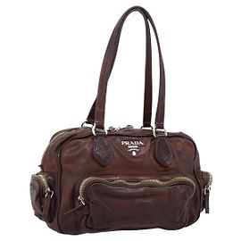 Bolsa de mão PRADA em couro marrom prata BR2804 Auth am12375V