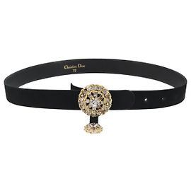 Cintura Christian Dior in pelle scamosciata 32.3'' Nero Oro Auth 188621