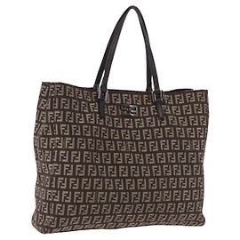 FENDI Zucchino Canvas Handtasche Braun Auth ka5289