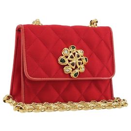 CHANEL Matelasse Chain Gribois Schultertasche Satin Rot Gold CC Auth 195020