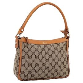 Borsa GUCCI GG Canvas Beige Gold Tone 146244 Auth BA15387