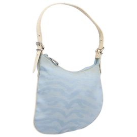 Bolsa de Ombro FENDI Canvas Azul Claro Prata 8BR248 Auth 199506