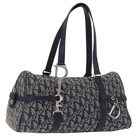 Bolsa de mão Christian Dior Trotter Canvas Navy Silver Auth ki6384
