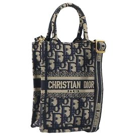 Christian Dior Trotter Book Tote Mini Vertical Phone Bag Navy Auth 196183A