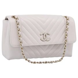 Borsa a tracolla CHANEL V Stitch Chain Chevron in pelle Bianco Navy CC Auth BA15077SAM