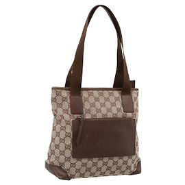 Saco Tote GUCCI GG Canvas Bege Silver 28893 Auth 204253