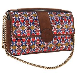 FENDI Schultertasche mit Kette aus Wildleder 2way Braun Gold Auth 197273SAV