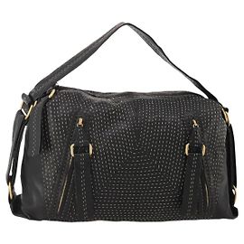 Bolso de hombro LOEWE de piel negro y dorado Auth bs36832A