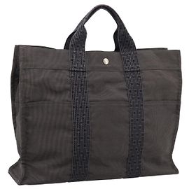 Hermès HERMES Her Line MM Handtasche Canvas Grau Silber Auth 205886A