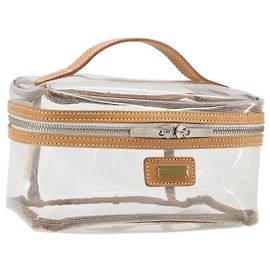 Necessaire per cosmetici Burberrys Vanity in vinile trasparente argento Auth 203676A