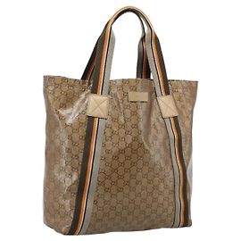 Borsa Tote GUCCI GG Crystal Sherry Line Coated Canvas Gold 189669 Auth 204321A