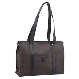 Céline CELINE Macadam Canvas Tote Bag PVC Leder Schwarz Gold Auth 203654A