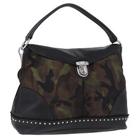 PRADA Shoulder Bag Nylon Leather Khaki Silver BR4549 Auth am12573V