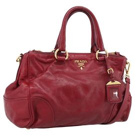Sac à main PRADA Vitter Shine 2way Red Gold Auth 204038