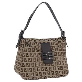 FENDI Zucchino Canvas Mamma Baguette Schultertasche Beige 8BR004 Auth 198258V