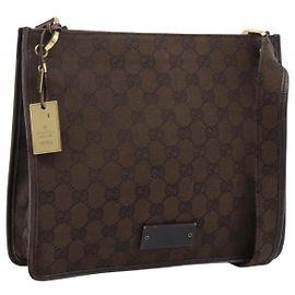 Borsa a tracolla GUCCI GG Canvas Marrone Oro 91762 Auth 201343