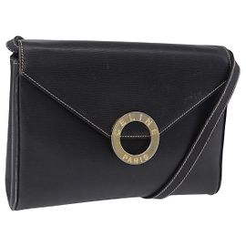 Céline CELINE Circle Schultertasche aus Leder Schwarz Goldfarben Auth 205823