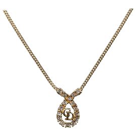 Collana Christian Dior Strass metallo Gold Tone Auth 204224