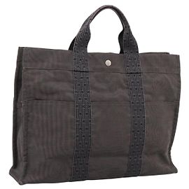 Hermès HERMES Her Line MM Handtasche Canvas Grau Silber Auth 205800A