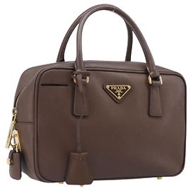 Sac à main PRADA Galleria en cuir Saffiano Marron Or Auth 204156A