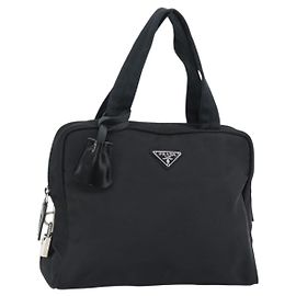 Sac à main PRADA Nylon Black Silver Auth 174539