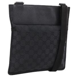 Sac à épaule GUCCI GG Canvas Noir Argent 27639 Auth 201392A