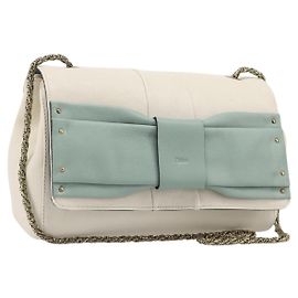 Chloé Bolsa de Ombro Chloe June Chain em Couro Branco com Detalhes Dourados Auth 204652A