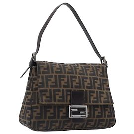 FENDI Zucca Canvas Mamma Baguette Schultertasche Braun Schwarz Auth am12622V