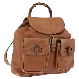 GUCCI Bamboo Rucksack Leder Braun Gold 003 2058 0016 Auth 197694