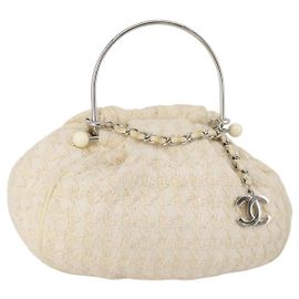Bolso CHANEL Tweed Blanco Plata CC Auth 196872
