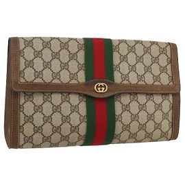 Borsa GUCCI GG Supreme Web Sherry Line PVC Beige Gold 37 014 3087 Auth 205150A