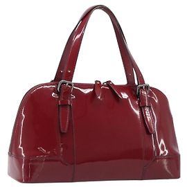 Borsa a mano BURBERRY in pelle verniciata rossa argento Auth 203652
