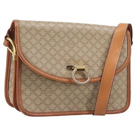 Céline Bolsa de Ombro CELINE Macadam Canvas PVC Bege Gold Auth 203607