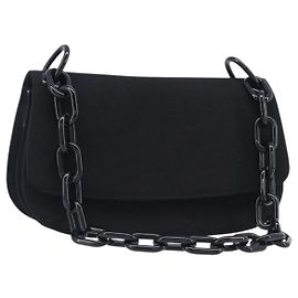 PRADA Plastic Chain Shoulder Bag Cotton Black Auth 204708V