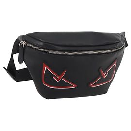 Bolsa de corpo FENDI Bugseye em couro preto e prata 7VA434 Auth 204881M