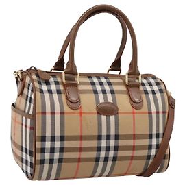Borsa a mano Burberrys Nova Check Canvas 2way Beige Gold Auth 204251