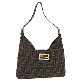 FENDI Zucca Canvas Mamma Baguette Schultertasche Braun Goldfarben Auth 198310V