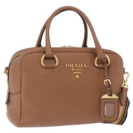 PRADA Handtasche Leder 2way Beige Goldfarben Auth ka6236M