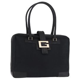 Borsa a Mano GUCCI Canvas Nero Oro Auth 184433