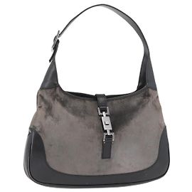 Bolso de hombro GUCCI Jackie Terciopelo Gris Plata 001 3306 Auth 181851A
