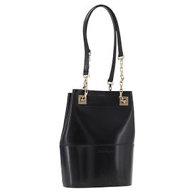 Borsa Tote con catena Salvatore Ferragamo Pelle verniciata Black Gold Auth bs35237