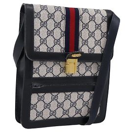 Borsa a tracolla GUCCI GG Supreme Sherry Line PVC Navy Gold Auth INZ082
