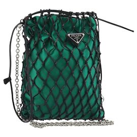 Bolsa de Ombro com Corrente PRADA Satin Green Auth 127567