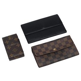 LOUIS VUITTON Damier Ebene Epi Monogram Wallet 3 Set Black LV Auth BA15750