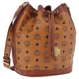 Bolso de hombro MCM Vicetos Logogram PVC Leather Brown Gold Auth 204094